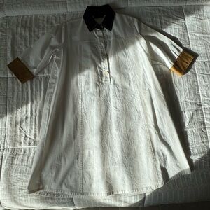 Piazza Sempione White Dress Shirt with Black Collar and Brown Cuffs